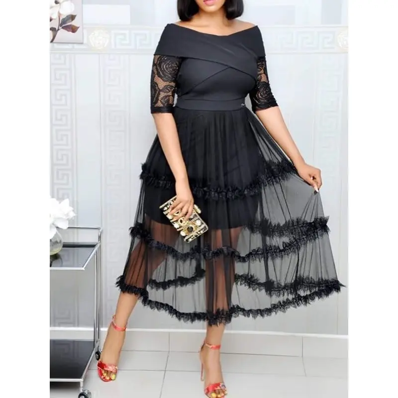 Летние женские кружевные платья размера плюс элегантные вечерние из