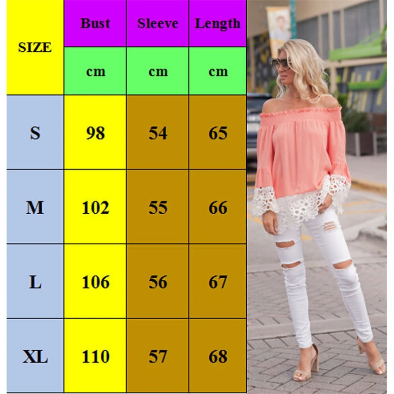 New fashion women summer off shoulder long flare sleeve shirt ladies casual lace floral blouse loose tops | Женская одежда