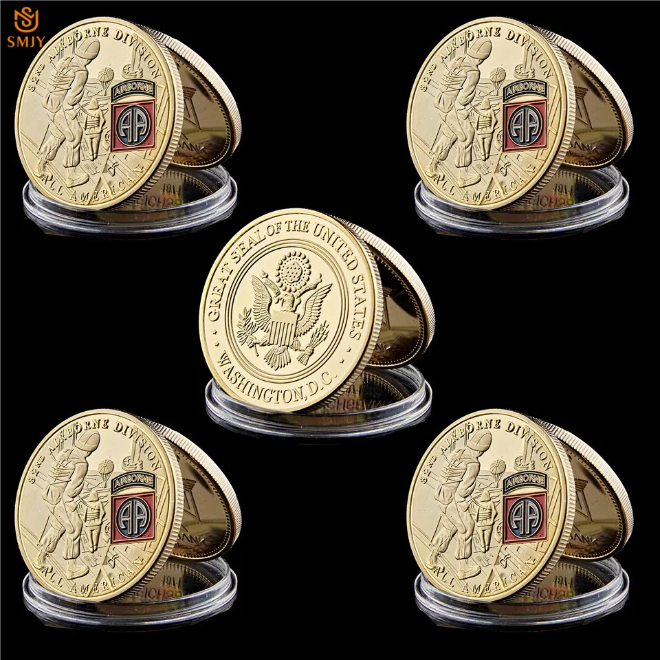 

5PCS USA 82nd Airborne Division Screaming Eagles Army Military Gold Replica Metal Souvenirs Coins Gifts And Collectibles Badge