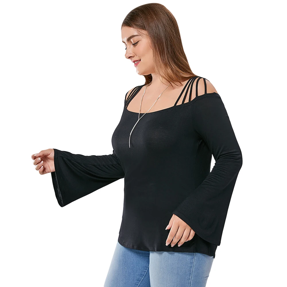 VESTLINDA 2019 Women T-shirt Plus Size Bell Sleeve Cut Out On Sale | Женская одежда