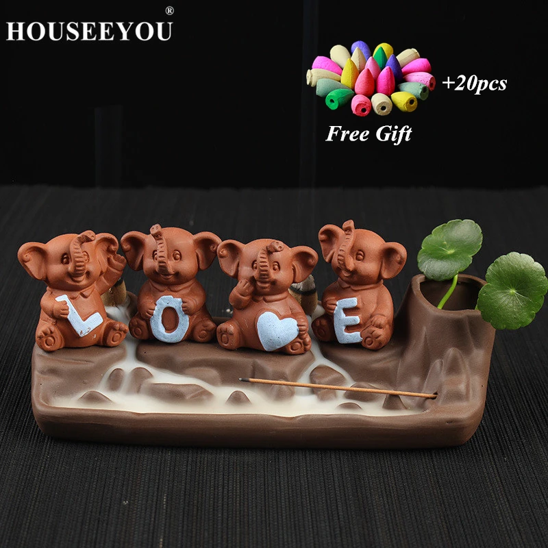 20 шт. Ароматические конусы + ароматическая горелка с надписью Love Elephant