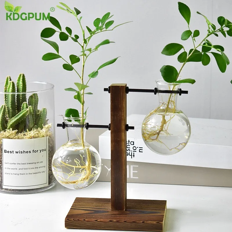 Terrarium Creative Hydroponic Plant Transparent Vase Wooden Frame Decoration Glass Tabletop Bonsai Decor Flower | Дом и сад