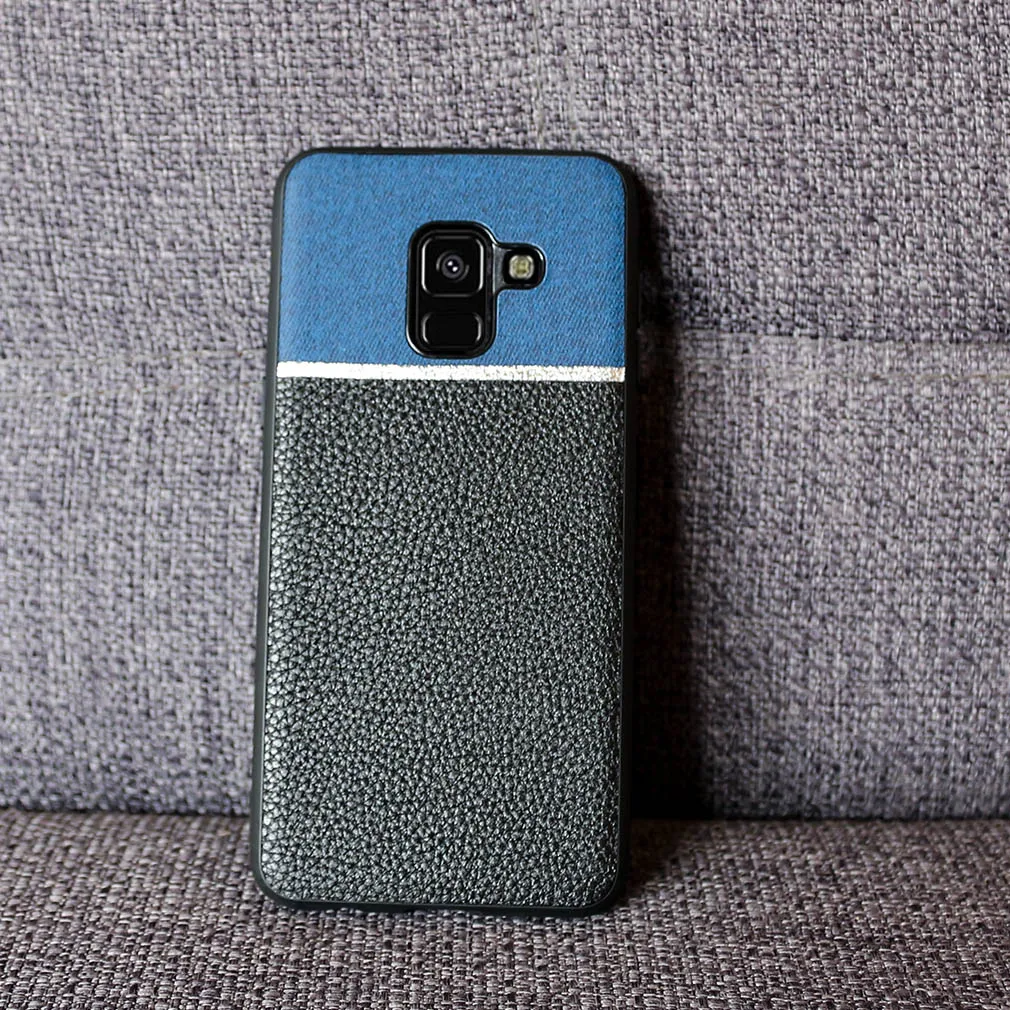 Кожаный чехол для samsung Galaxy A8 2018 мягкий силиконовый + прочный пластиковый задняя