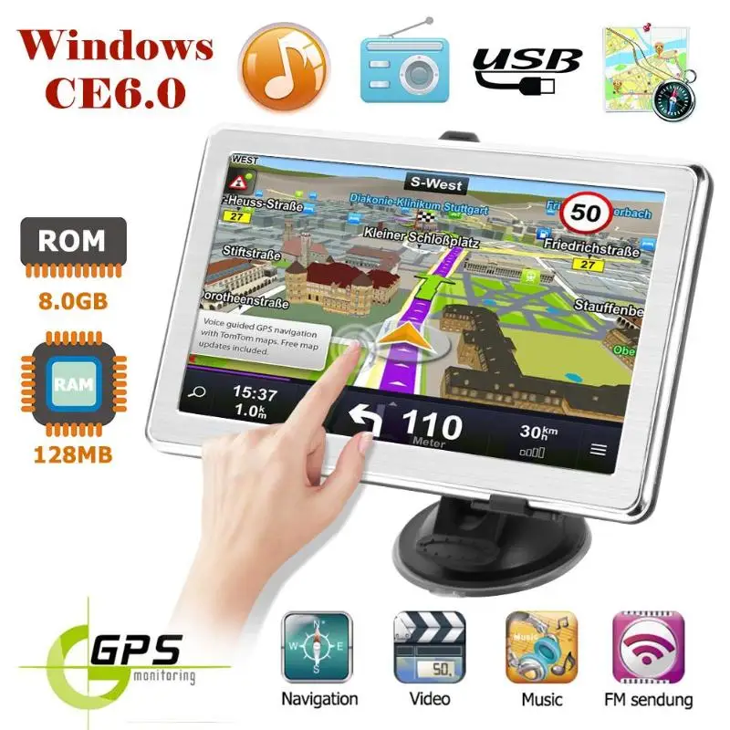 X8 7 дюймов ультратонкий автомобильный gps навигатор для грузовика система 8 ГБ