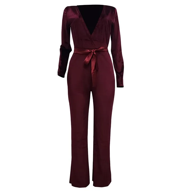 MUXU red fashion sexy elegant long jumpsuit macacao feminino bodysuit women rompers womens velvet body mujer streetwear | Женская одежда