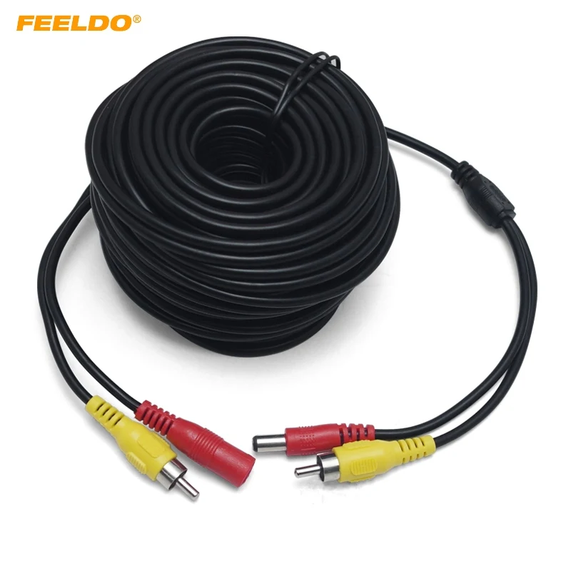 

FEELDO 20 Meters 65FT Car 2 in 1 RCA Video & DC Power Cable Video AV Vehicle Extension Cable for Backup Reversing Camera #HQ5119