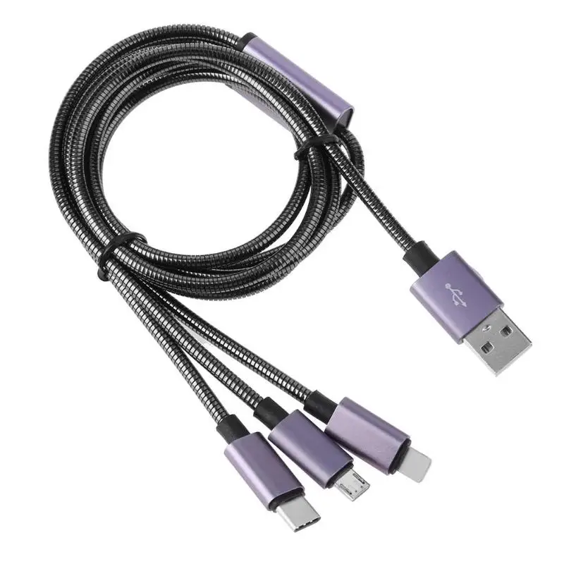 3 in 1 Metal Spring Micro USB 8Pin Type-C 1.25m 2.4A Charging Data Cable | Электроника