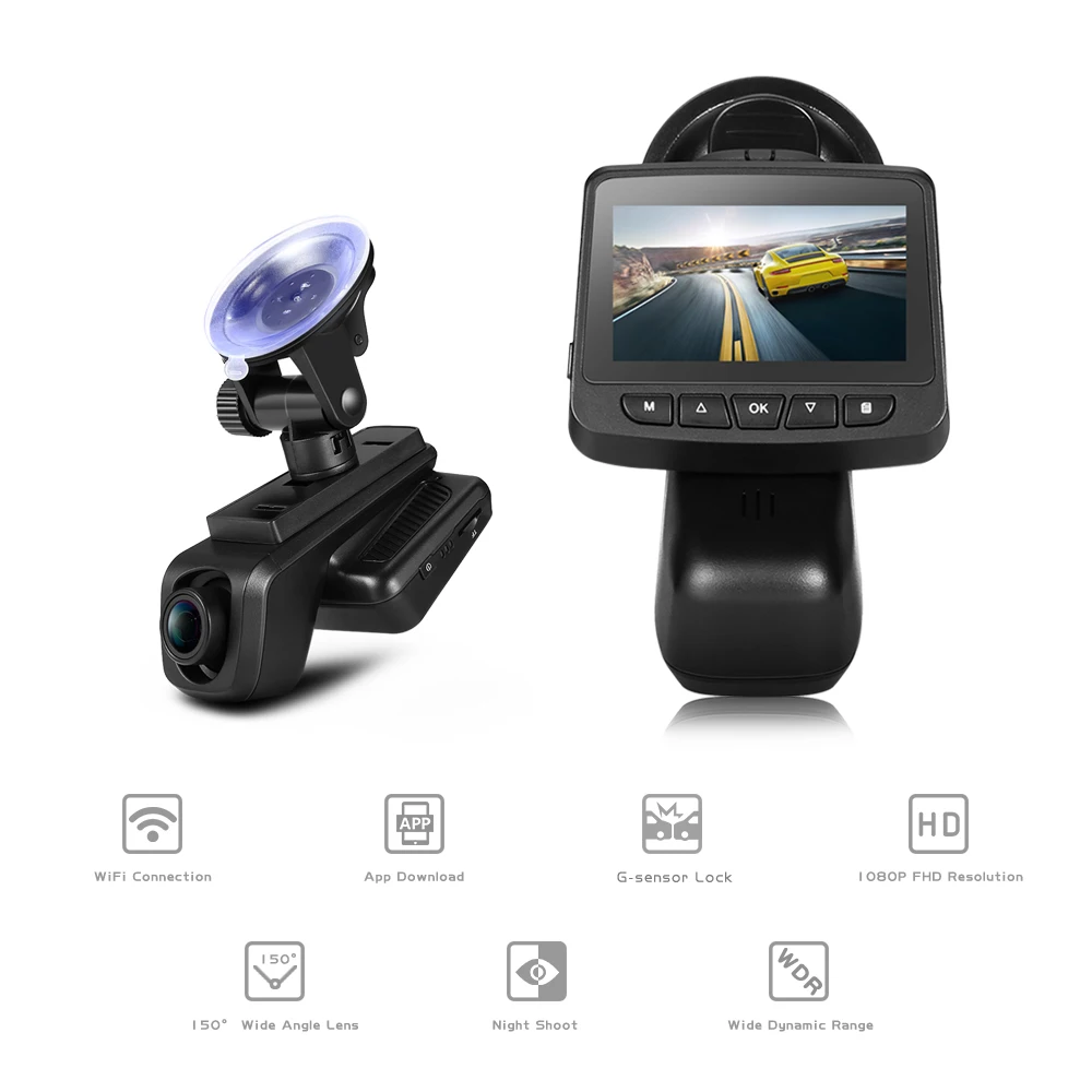 ZEEPIN A307 WiFi авто-видеорегистратор с экраном IPS 2,45 дюйма, 1080P FHD 1920 X 1080, поддержка функции парковки и циклической записи.