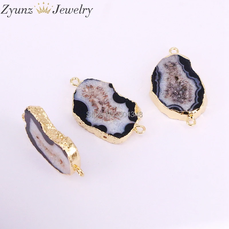 5 шт. ZYZ323-9131 черный и белый цвет природы плиты Агаты Geode разъем бусины позолоченные