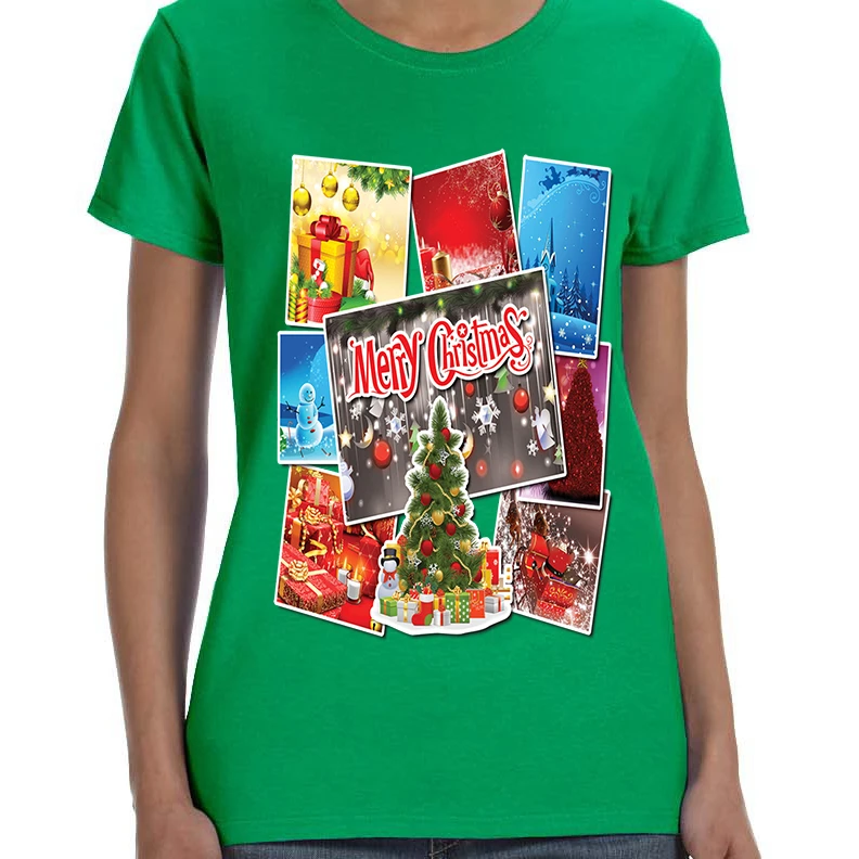 Женская футболка рождественские открытки праздник Графический Футболка