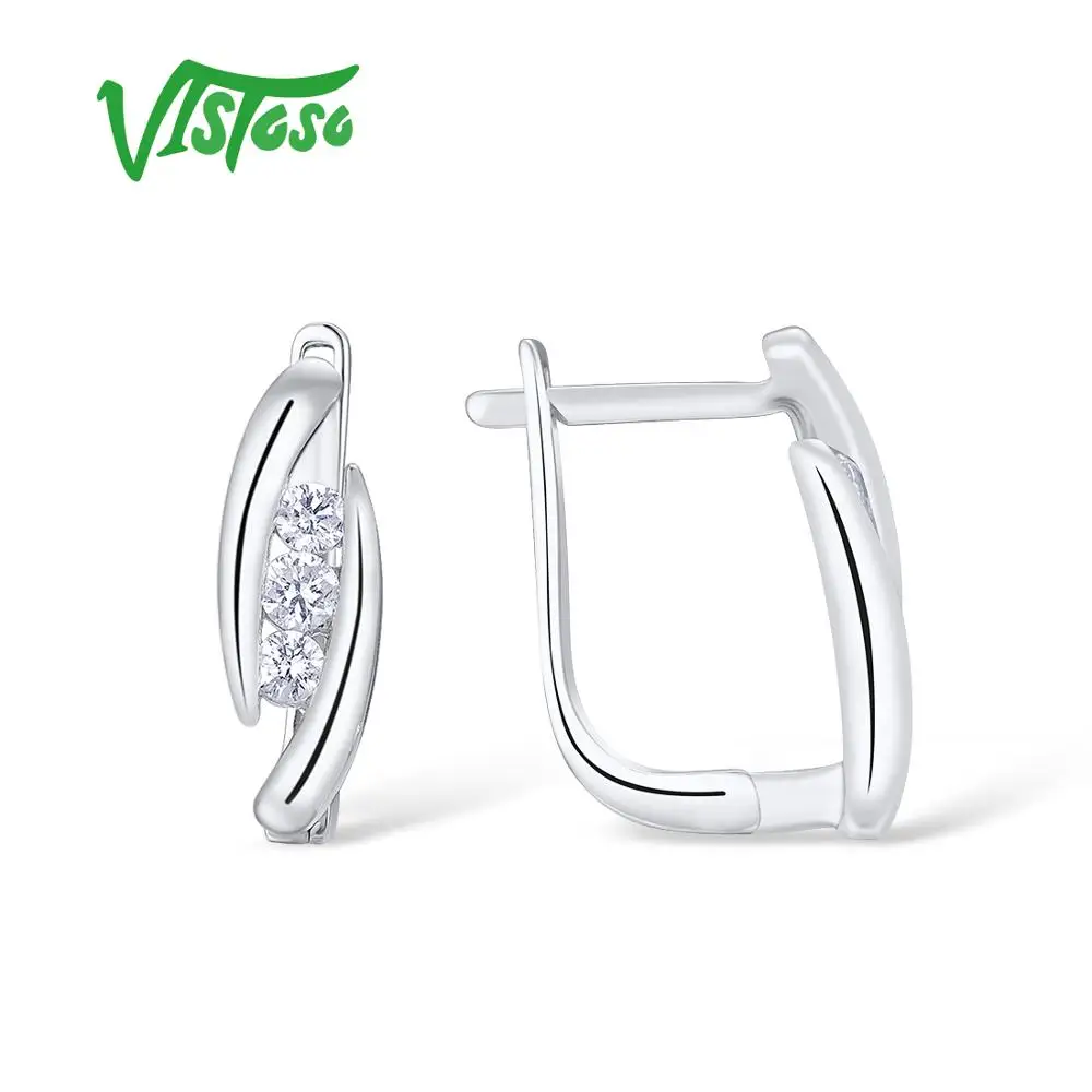 VISTOSO золотые серьги для женщин 14K 585 белое золото роскошные светящиеся бриллианты