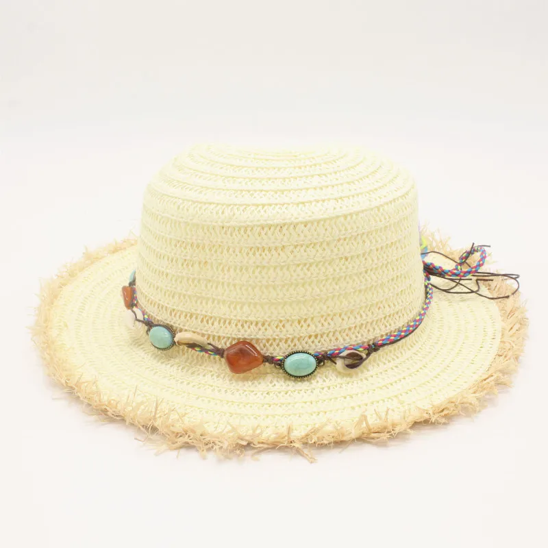 Шляпа женская Соломенная с плоским верхом модная пляжная Панама от солнца бантом
