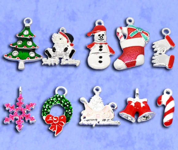 Милые 20 смешанных посеребренные эмалированные Рождественские Подвески (B09918) |