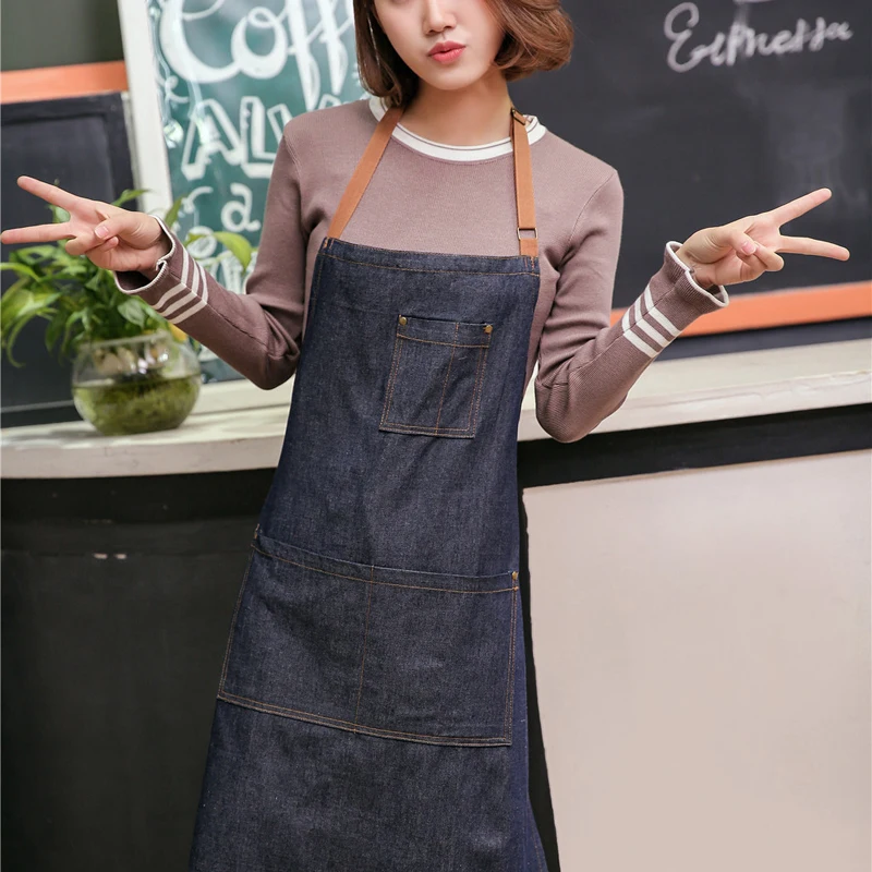 Aprons Cowboy Simple Antifouling Uniform Unisex Denim for Women Men's Kitchen Chef Cooking |
