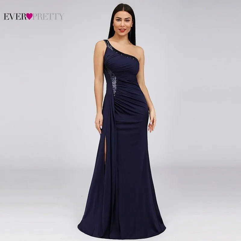 

Sequined Evening Dresses Ever Pretty EP07869NB One Shoulder Mermaid Sparkle Sexy High Split Dubai Elegant Formal Long Dresses