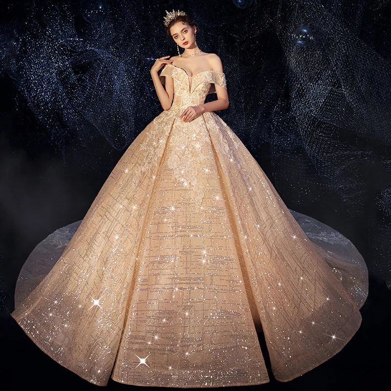 Роскошное блестящее свадебное платье Vivian's Bridal 2019 сексуальное без бретелек с