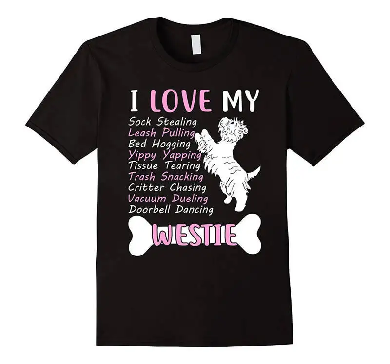 2018 Новые 100% хлопковые футболки премиум класса для мужчин I Love My Westie с круглым