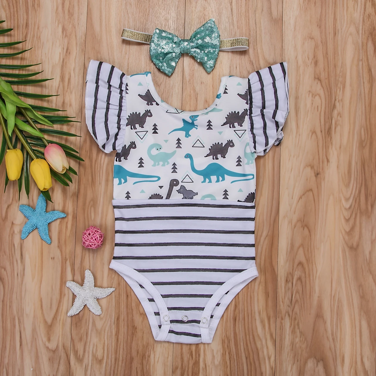 Лидер продаж детский комбинезон в полоску с рукавами крылышками и ромпер