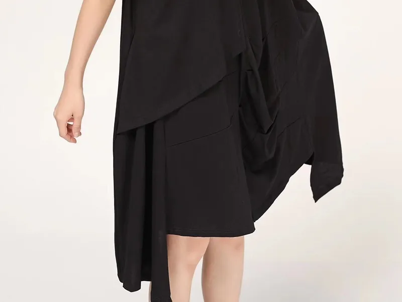 Женское платье CHICEVER черное Повседневное большого размера с о-вырезом коротким