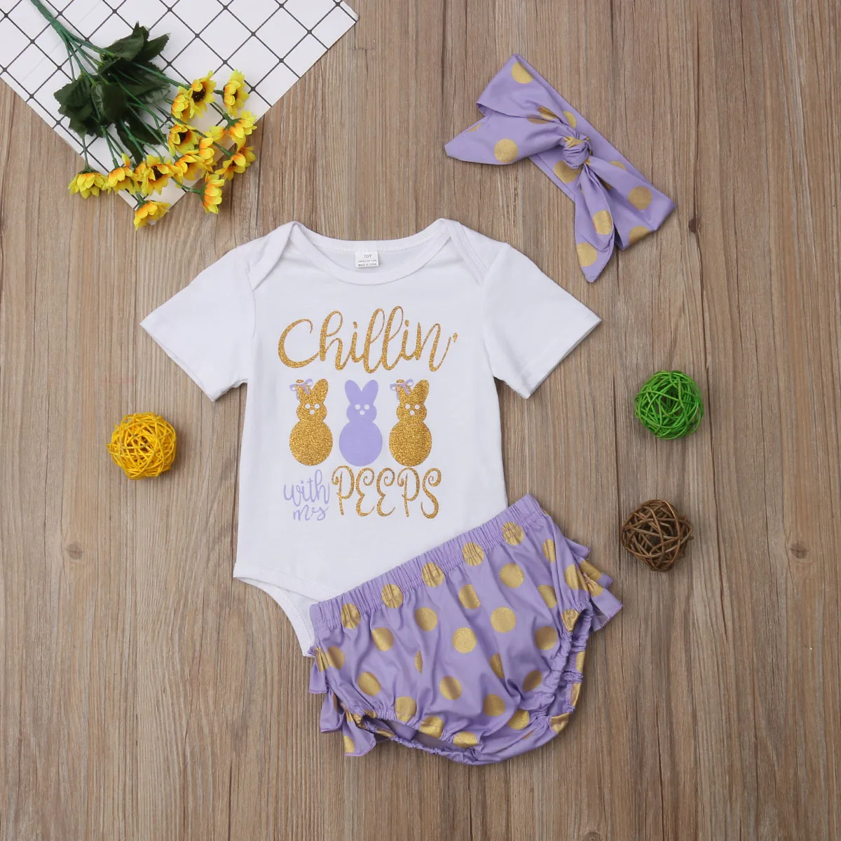 2019 Fashion Flower Infant Baby Girl Clothes Print Tops Purple Romper Tutu Pants Headband Cute Outfit Set | Мать и ребенок