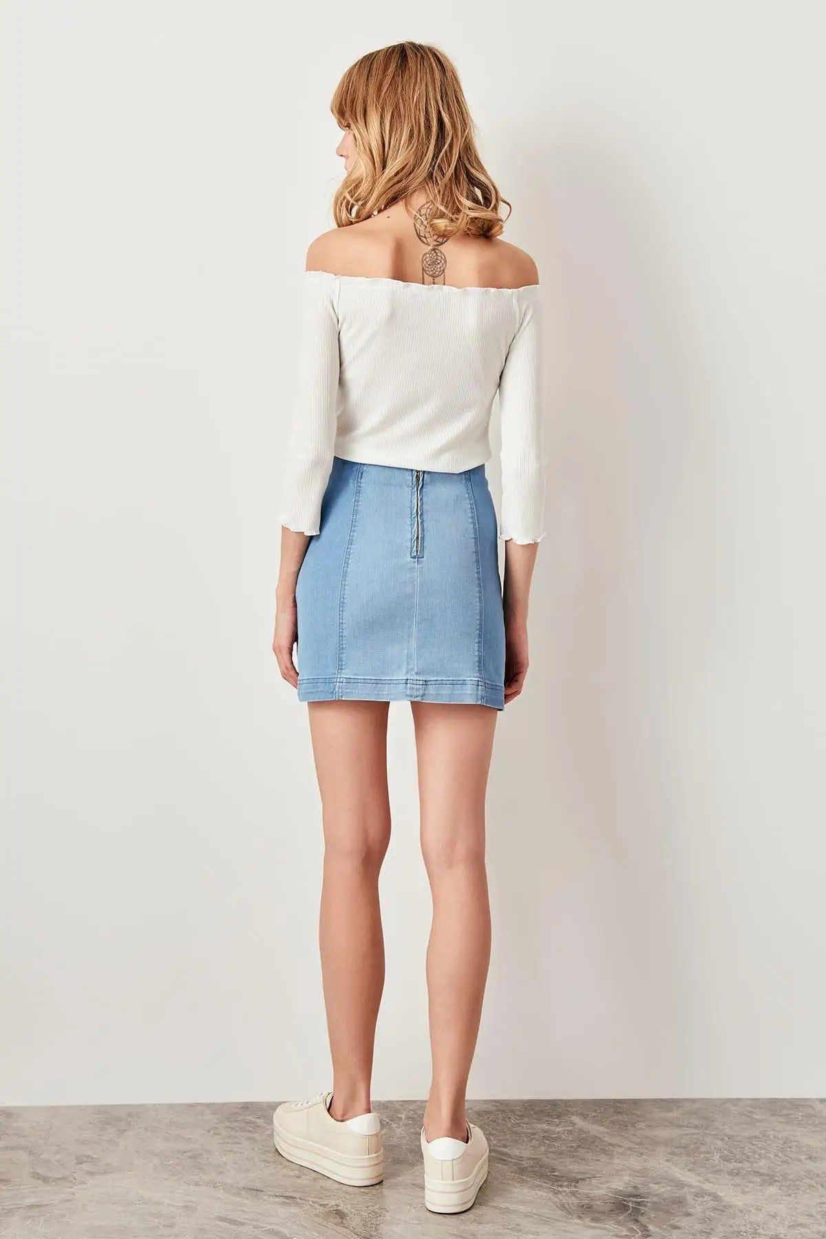 Trendyol Mavi Blocky Denim Skirt TCLSS19LR0052 | Женская одежда