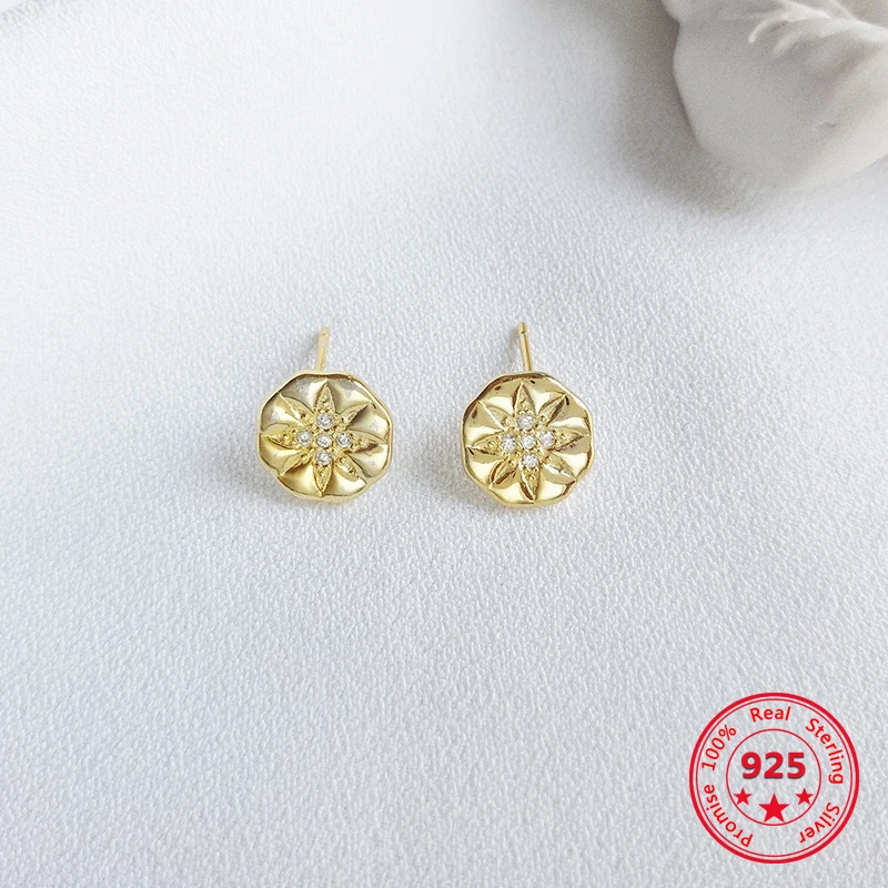 

Korea New Style 925 Sterling Silver Earrings for Women Simple Fashion Chic Gold Flower Stud Earrings Jewelry