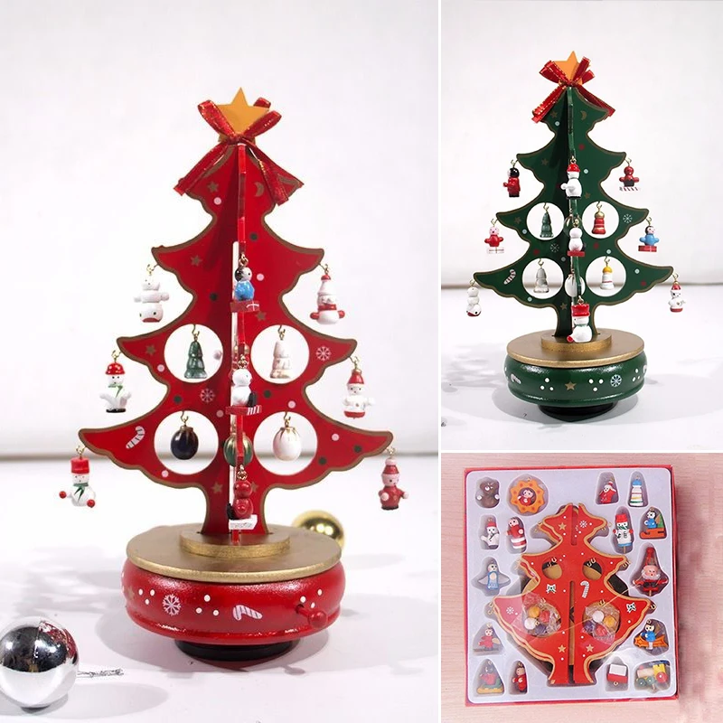 

JX-LCLYL DIY Wooden Christmas Tree Rotating Music Box Decor Children Toys Kid Gifts