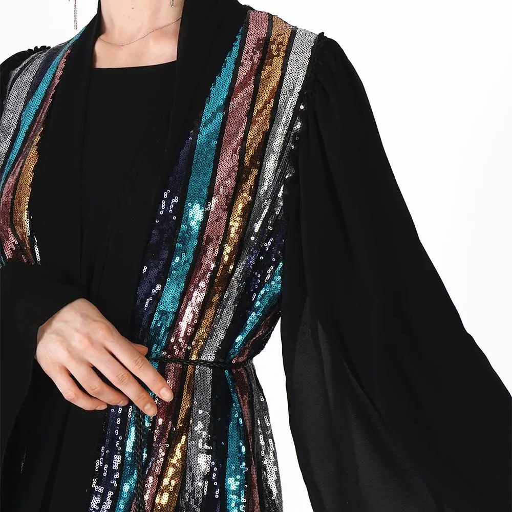 Длинное платье с блестками Abaya для мусульманской женщины блестящий кардиган