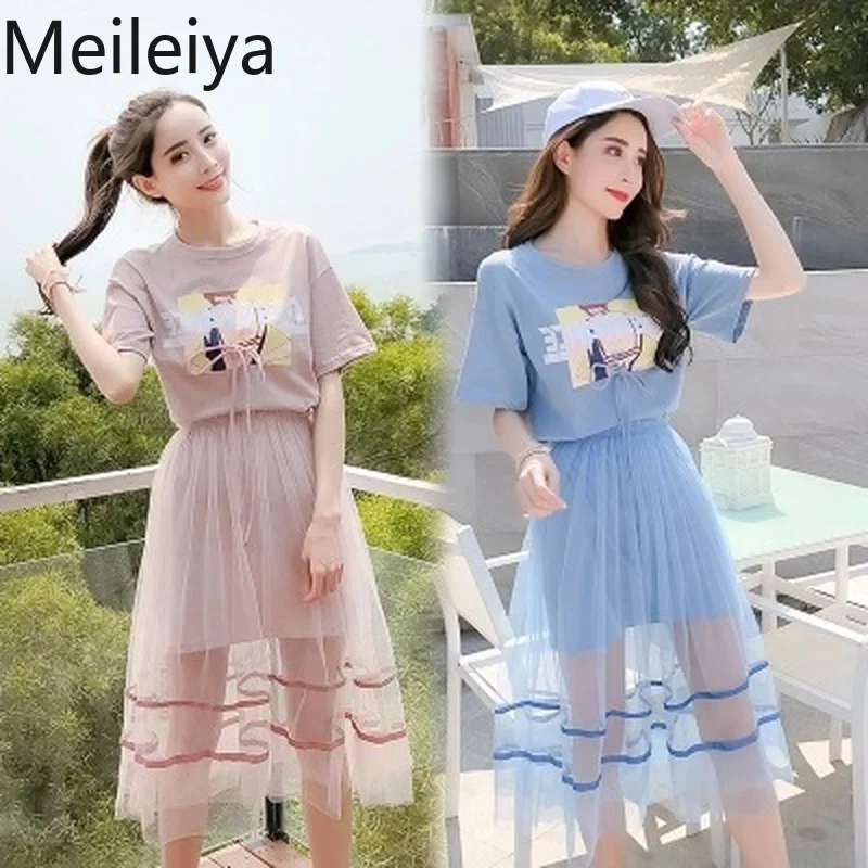 Женское платье с принтом на талии длинное Сетчатое из двух частей лето 2019 |