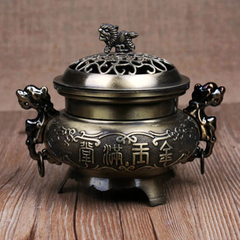 Alloy Incense Burner Double Dragon Type Hollow Cap Censer Cone Holder Decoration | Burners