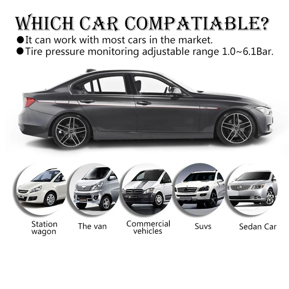 

V11B Tire Pressure Alarm Monitor System Bluetooth TPMS Tester Android IOS Suitable 4 pcs External Sensors For Most Cars