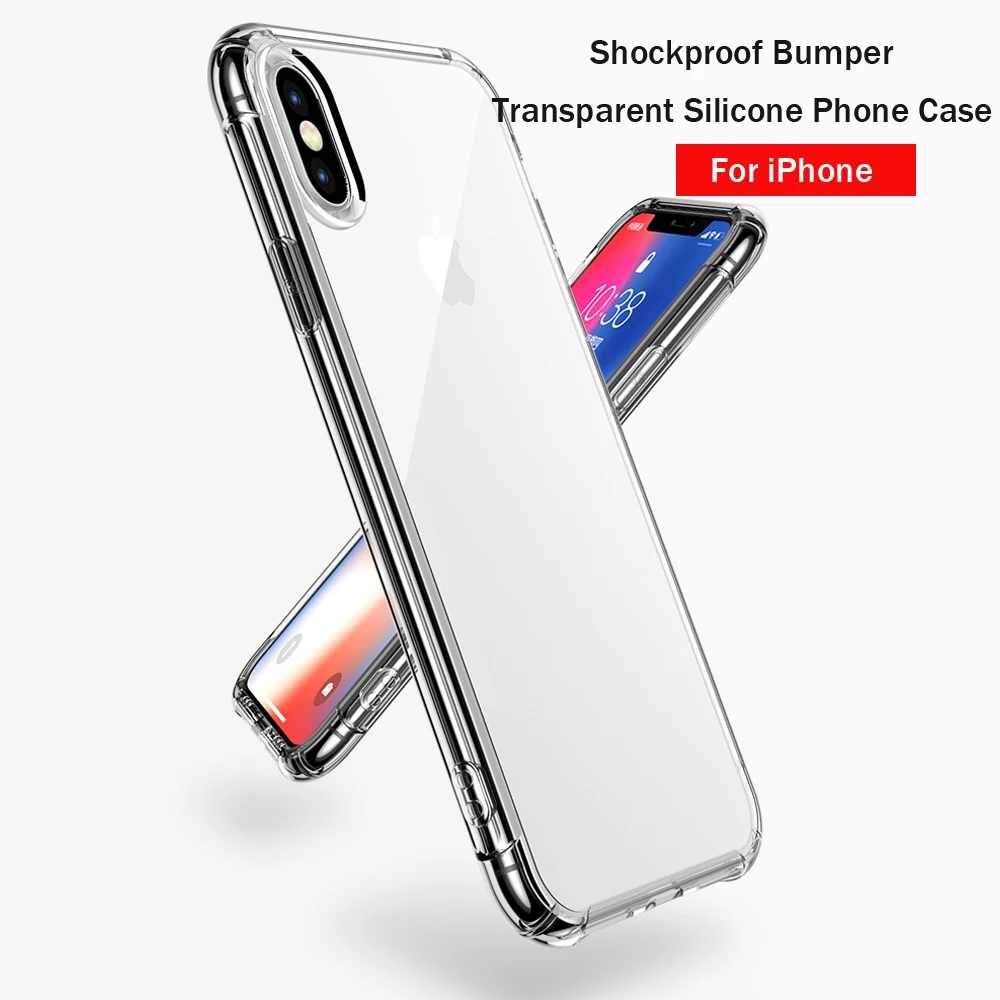 Роскошный противоударный бампер прозрачный силиконовый чехол для iPhone X XS XR Max 8 7 6