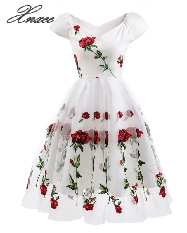 Винтажное платье с цветочной 3d вышивкой кружевное ТРАПЕЦИЕВИДНОЕ ПЛАТЬЕ до