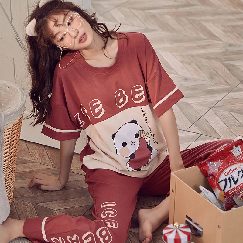 2019 летние брюки с короткими рукавами рисунком панды милые удобные домашние