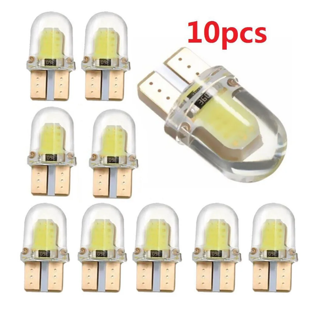 10pcs 4 Chips COB Light LED W5W T10 194 168 W5W 4SMD For Parking Bulb Wedge Clearance Lamp CANBUS Silica gel Car License Light