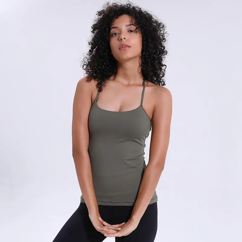 

Lu-60 Sexy Backless Yoga Tops With Bra Solid Colors Women Fashion Outdoor Yoga Tanks Sports Running Gym Shirt Clothes