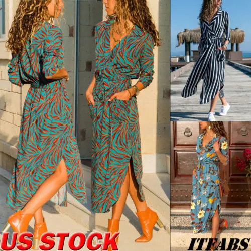 Autumn New Women Wrap V Neck Long Sleeve Shirts A-Line Dresses Casual Waist Bandage Swing Dress Fashion Streetwear Plus Size | Женская