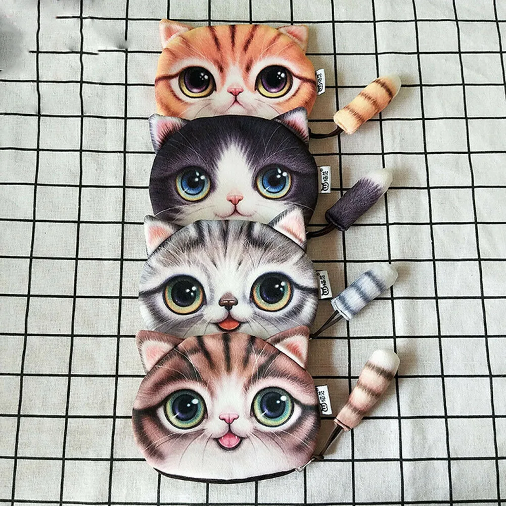 Новые милые кошельки для мелочи на молнии с изображением кота детей и студентов
