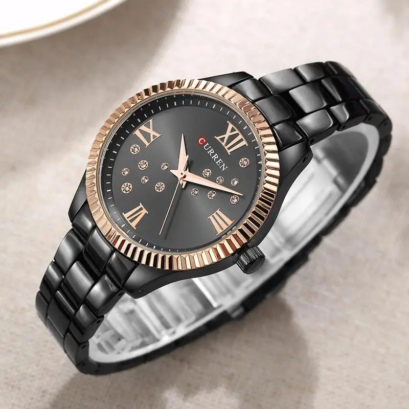 Relogio feminino 9009 Curren женские часы Лидирующий бренд роскошные золотые черные