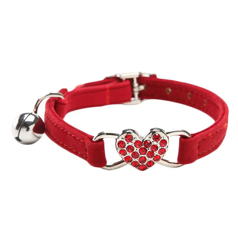 Adjustable Buckle Pet Collar 30x1cm Peach Heart Rhinestone With Bell Small Dog Cat Decoration Supplie Accessories | Дом и сад