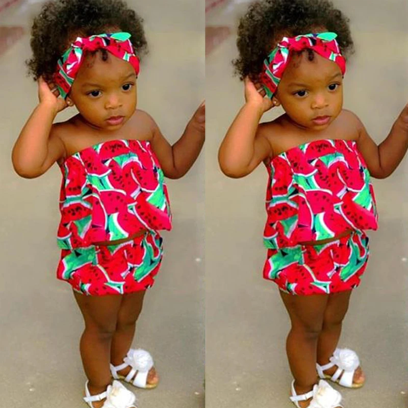 Kids Baby Girl Watermelon summer 3pcs Set baby girl Tops +Shorts Pants+Headband Summer 3PCS | Детская одежда и обувь
