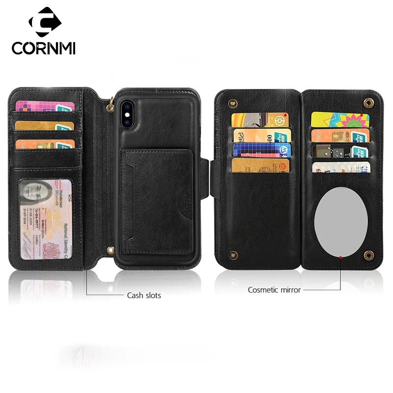 Кожаный флип-чехол CORNMI для iPhone XS MAX чехол на молнии кошелек сумка телефона с