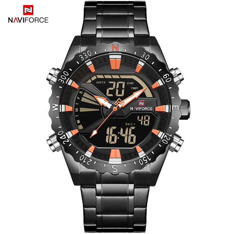 Лидирующий бренд NAVIFORCE мужские деловые наручные часы модные с двойным дисплеем