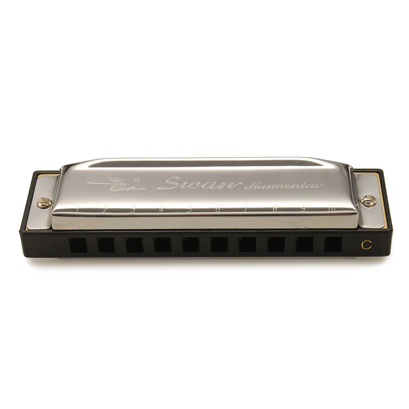 

Swan Brand Hot Selling 10 Holes 20 Tone Harmonica Blues Harps Key of C Silver Color Mouth Organ High Quality Diatonic Harp
