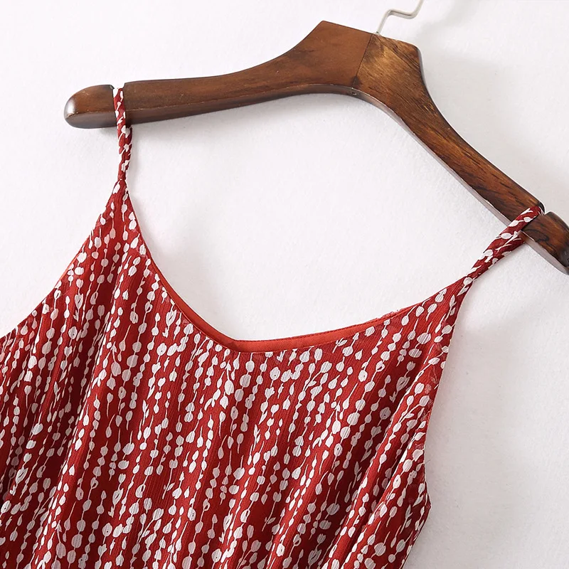 2019 Summer Floral Print Chiffon Women Dress New Style V-neck Spaghetti Strap Knee-length Sleeveless | Женская одежда