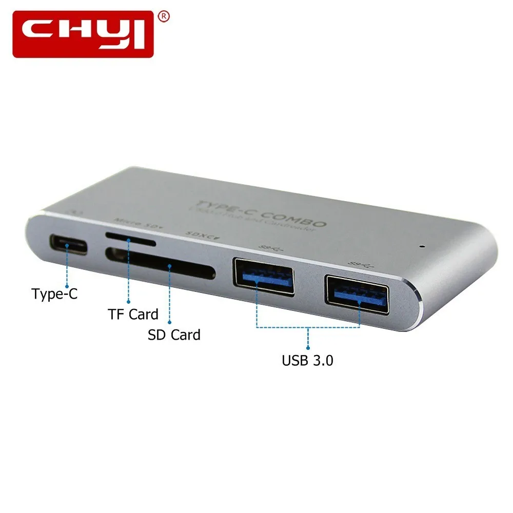 CHYI Type C 3 1 концентратор 2 USB 0 порт сплиттер адаптер из алюминиевого сплава PD Power с