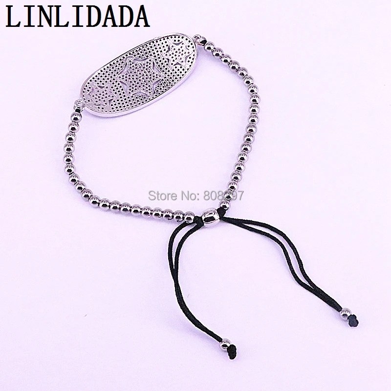 

4Pcs New Fashion Pave Cubic Zirconia Oval &4MM Round Beads Charm Braiding Macrame Bracelet For Jewelry Women
