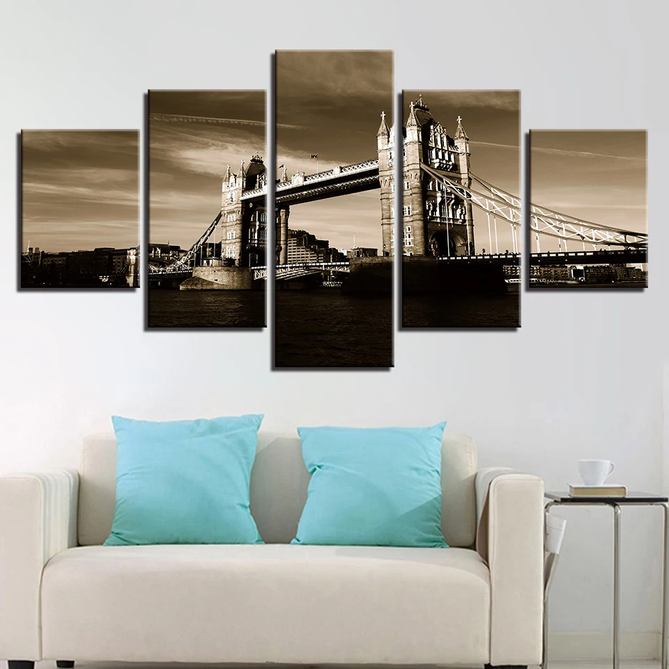 

Canvas Painting Printed Art Poster Home Decor For Living Room Modern Artwork 5 Pieces London Tower Bridge Landscape Picture