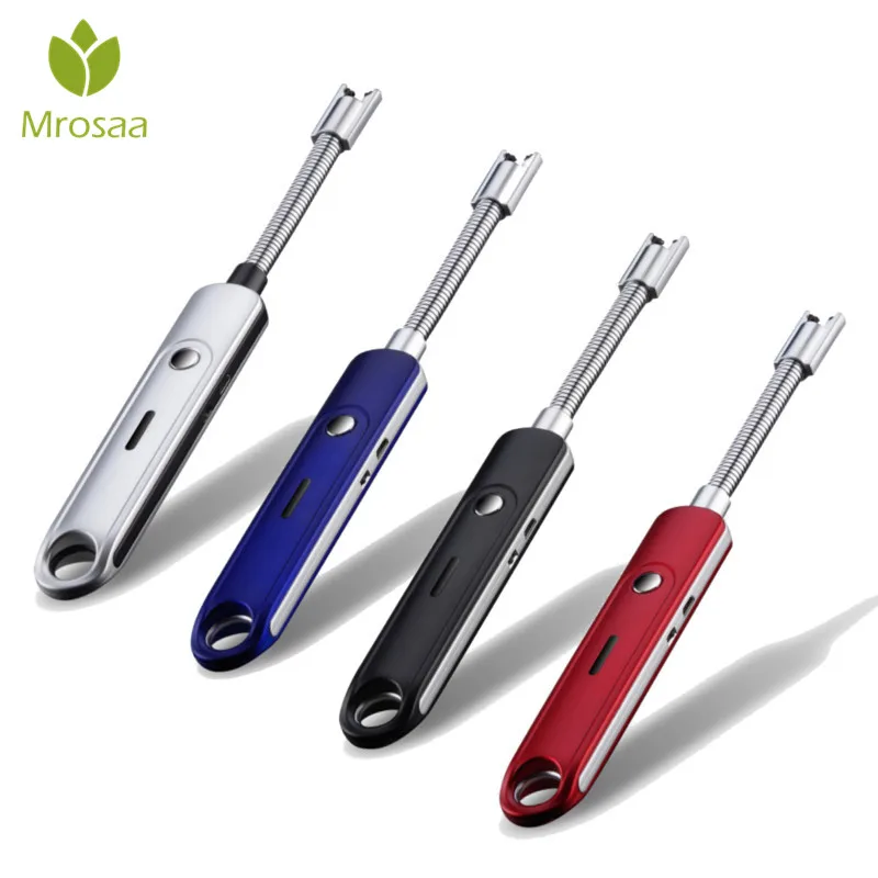 Вращение 360 USB аккумуляторная зажигалки длинные Кухня электронные Ветрозащитный