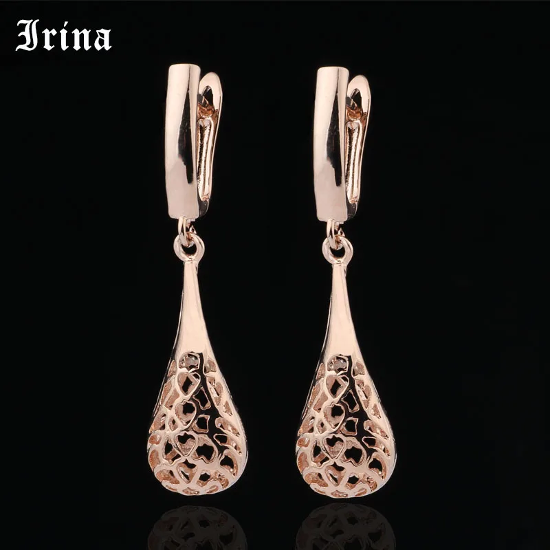 

Irina New Cute Earring Unique Carved Hollow 585 Rose Gold Long Dangle Earrings Women Fashion Wedding Party Fine Trendy Jewelry